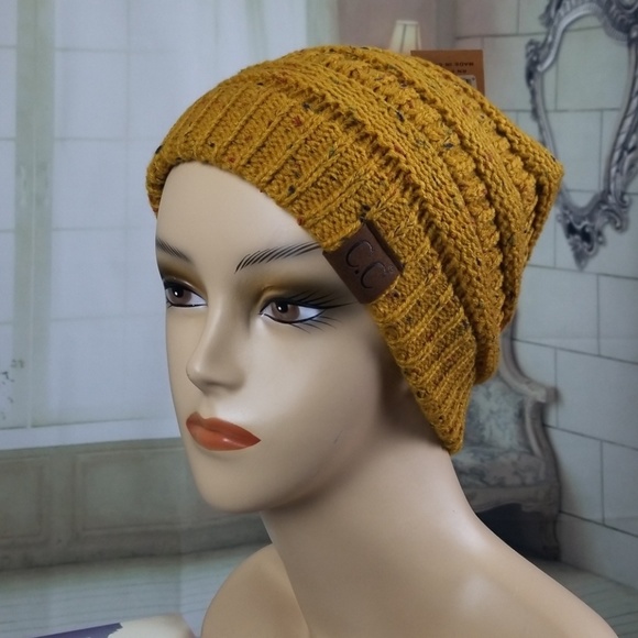 C.C Confetti Beanie Cable knit Mustard - Picture 2 of 3